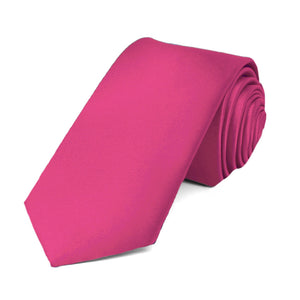 Fuchsia Slim Solid Color Necktie, 2.5" Width
