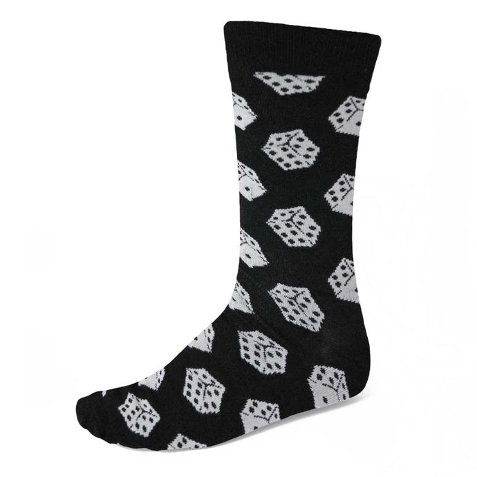 Men's dice theme dress socks on black background