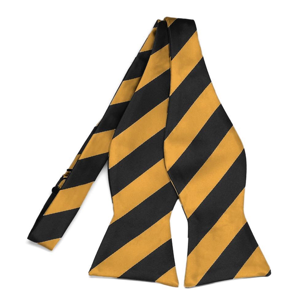 Black and Gold Bar Striped Self-Tie Bow Tie