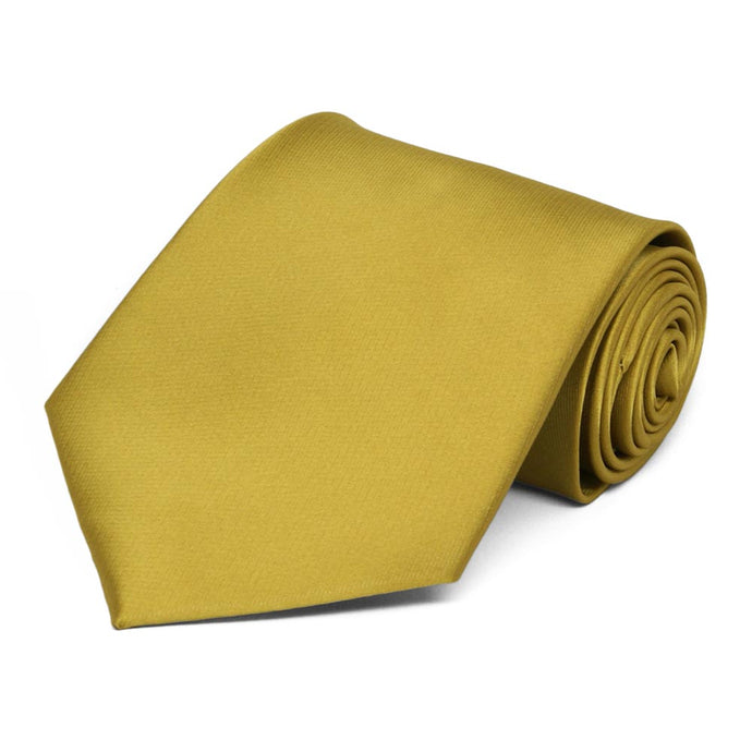 Rolled view of a gold extra long necktie