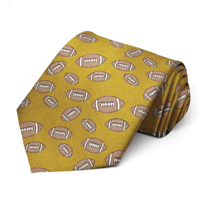 Football theme in gold necktie.