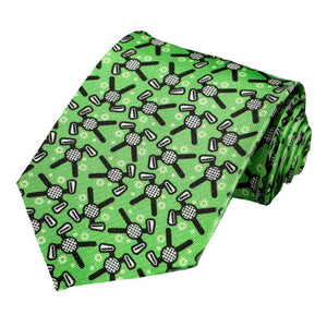 Golf themed novelty tie on a green background