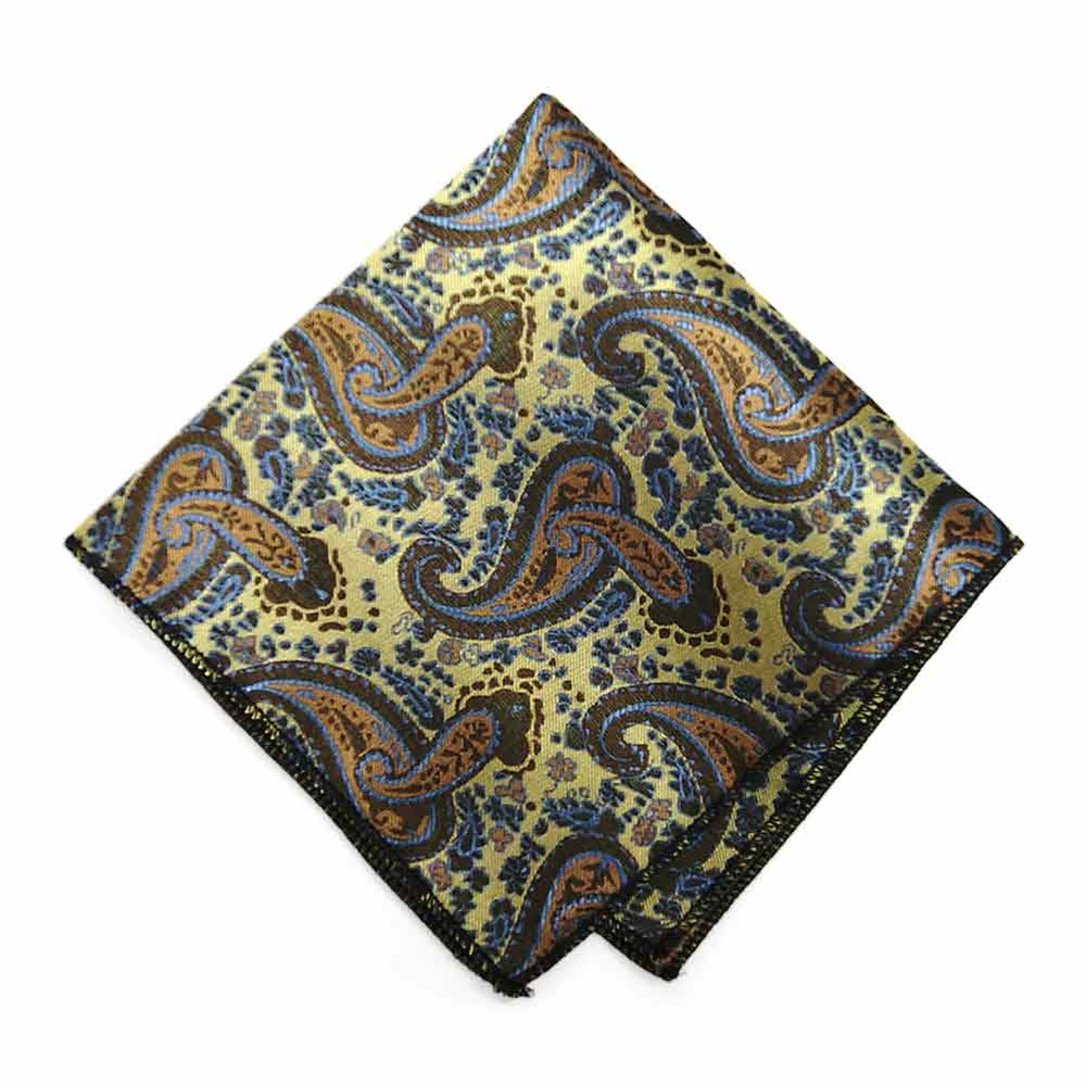 Folded gold paisley pattern pocket square
