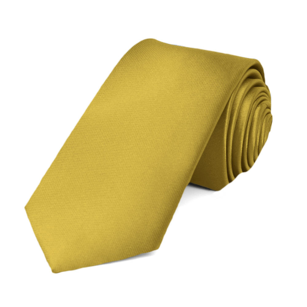 Gold Slim Solid Color Necktie, 2.5