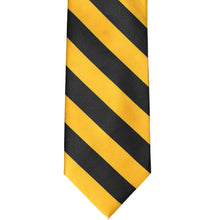 Load image into Gallery viewer, Front flat view of a black and golden yellow striped tie