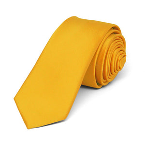 Golden Yellow Skinny Solid Color Necktie, 2" Width