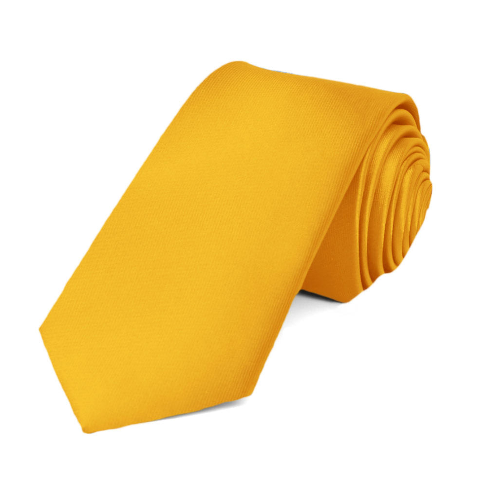 Golden Yellow Slim Solid Color Necktie, 2.5