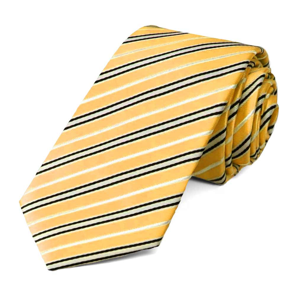 Golden yellow striped slim tie