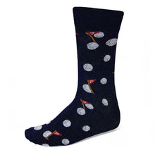 Load image into Gallery viewer, Men&#39;s golf theme sock in navy blue, white and red