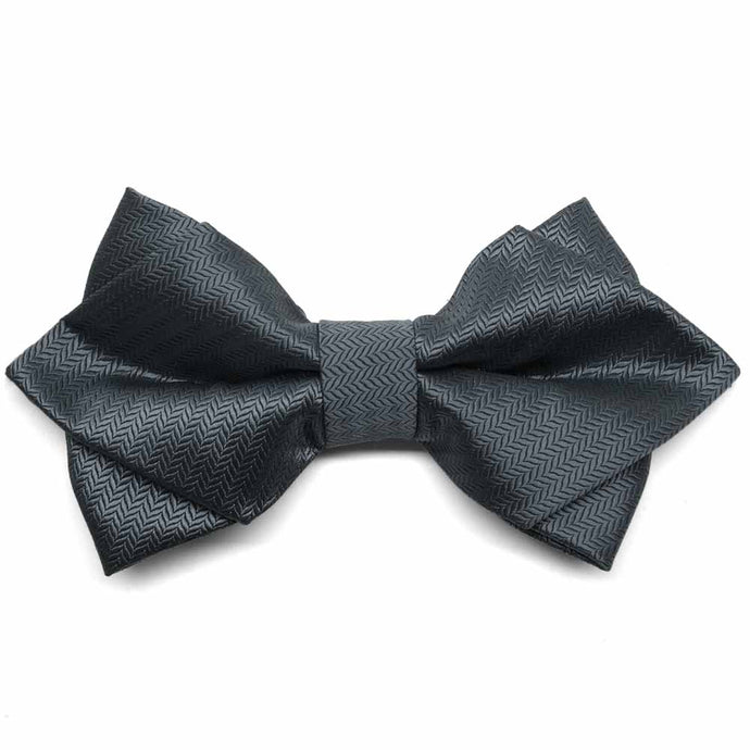 Graphite Gray Herringbone Diamond Tip Bow Tie