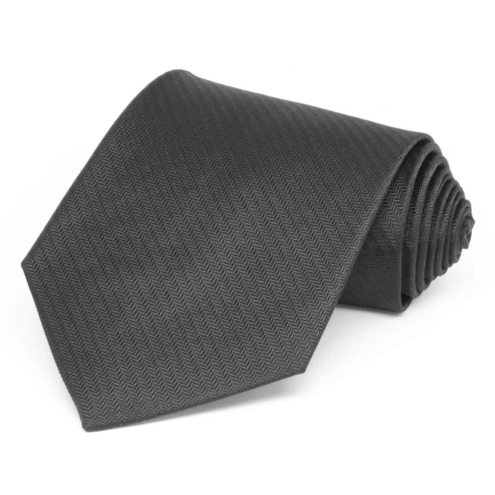Graphite Gray Herringbone Silk Extra Long Necktie