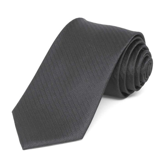 Graphite Gray Herringbone Silk Slim Necktie, 2.5