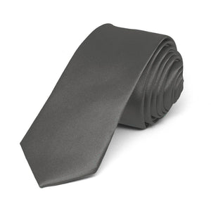 Graphite Gray Skinny Solid Color Necktie, 2" Width
