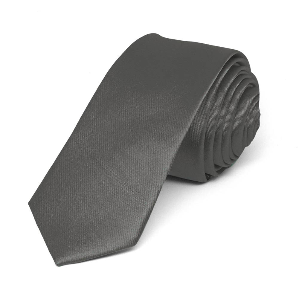 Graphite Gray Skinny Solid Color Necktie, 2