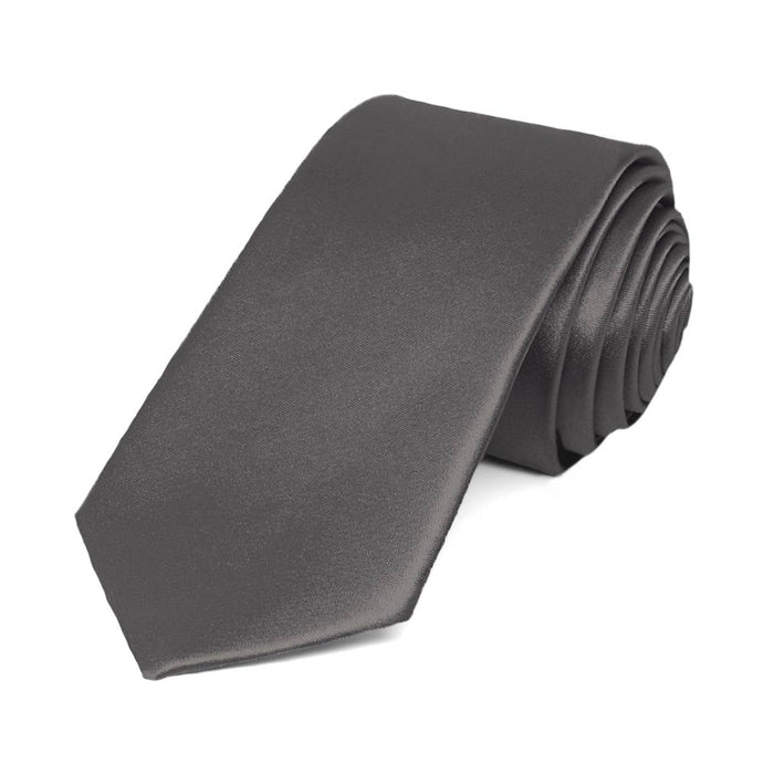 Graphite Gray Slim Solid Color Necktie, 2.5