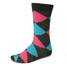 Load image into Gallery viewer, Men&#39;s Graphite Gray and Turquoise Argyle Socks