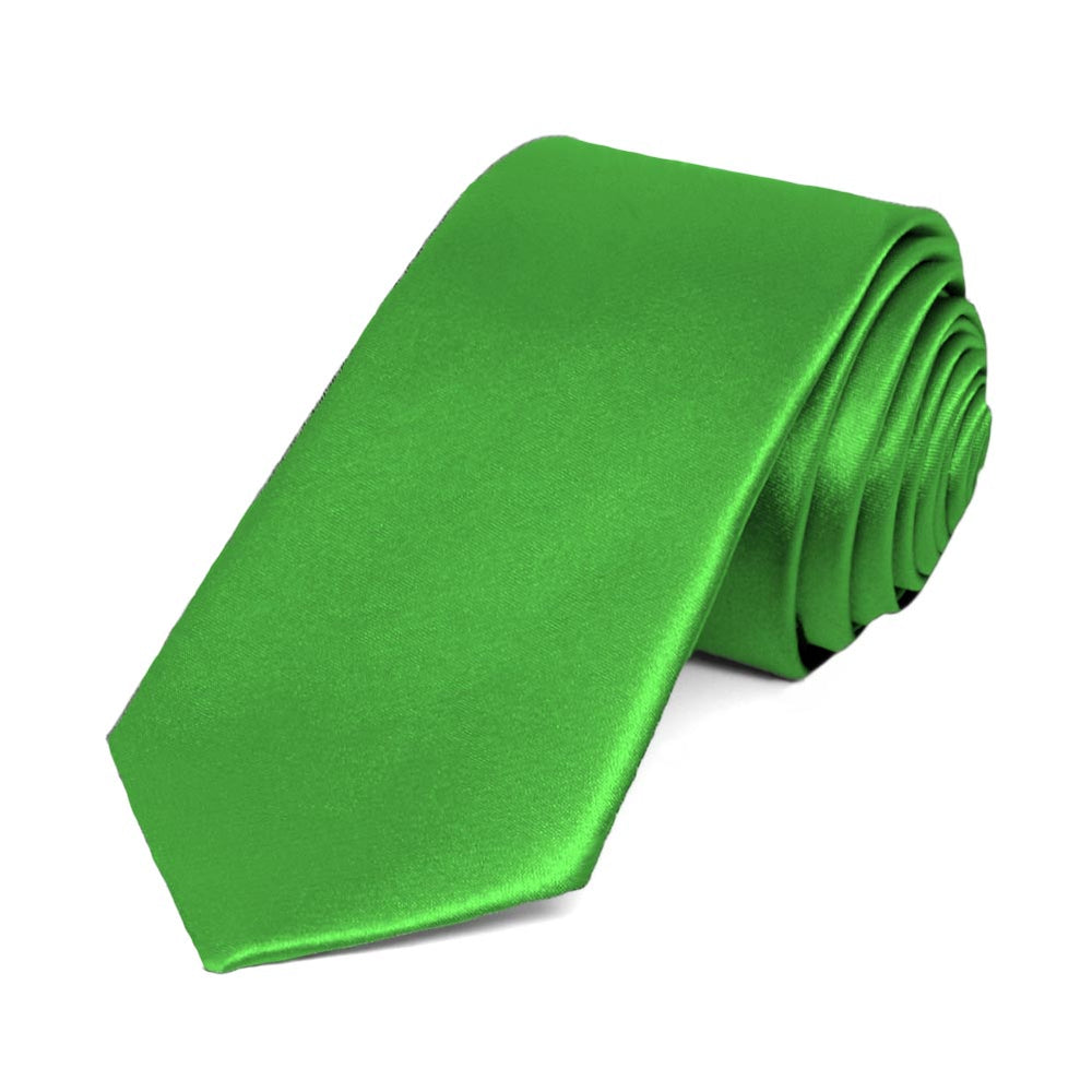Grass Green Slim Solid Color Necktie, 2.5