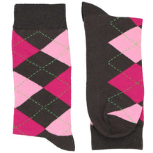 Load image into Gallery viewer, Pair of men&#39;s pink and gray argyle socks