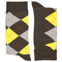Load image into Gallery viewer, Pair of men&#39;s gray and yellow argyle socks