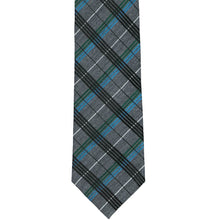 Load image into Gallery viewer, Dark gray plaid tie with jewel tone colors, front view