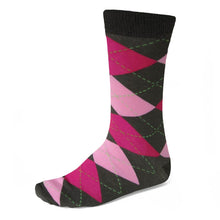 Load image into Gallery viewer, Men&#39;s Graphite Gray and Pink Argyle Socks
