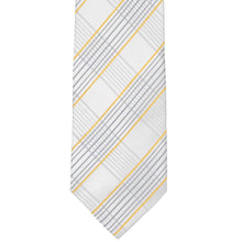 Load image into Gallery viewer, Flat front view of a gray and yellow plaid tie