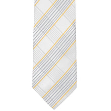 Load image into Gallery viewer, Gray and yellow plaid extra long necktie, flat front view