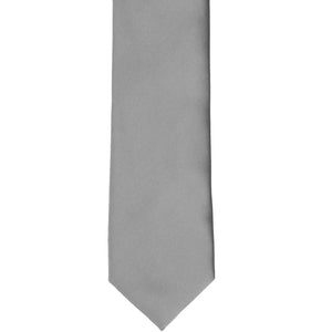 Front bottom view of a gray slim tie