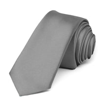 Load image into Gallery viewer, Gray Premium Skinny Necktie, 2&quot; Width