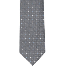 Load image into Gallery viewer, Front view of a dark gray necktie featuring white and blue dots