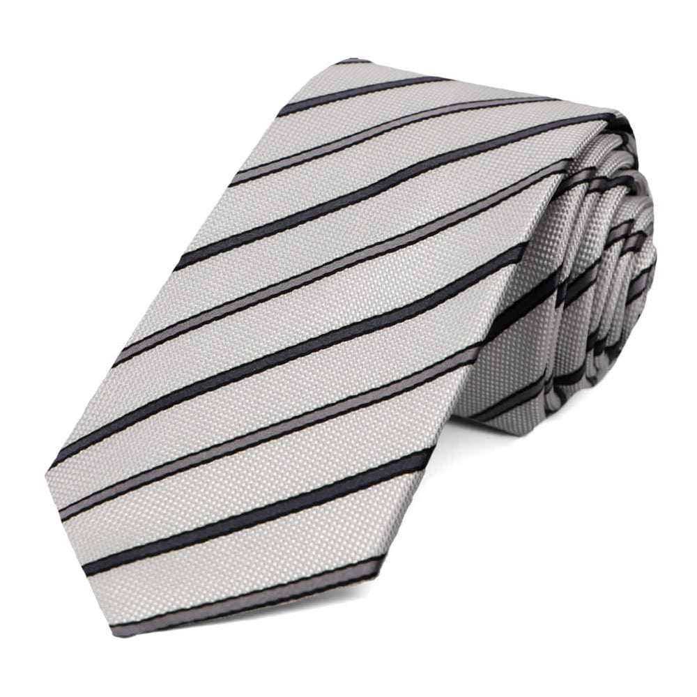Silver Stanley Striped Slim Necktie