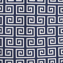 Load image into Gallery viewer, Closeup of a navy blue and white greek key necktie