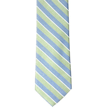 Load image into Gallery viewer, Flat front view of a blue and green striped cotton tie