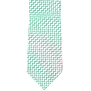 Front view of a green and white herringbone necktie