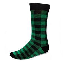 Load image into Gallery viewer, Black and green buffalo plaid sock
