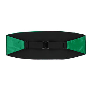 The back of a green cummerbund, including the black elastic strap
