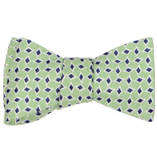 Load image into Gallery viewer, A tied self-tie bow tie in a green diamond pattern