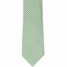 Load image into Gallery viewer, The front view of a green tie with a small gingham pattern