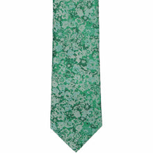 Load image into Gallery viewer, The front of a green, small floral pattern tie, laid out flat