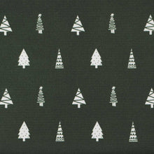 Load image into Gallery viewer, A dark green background with white decorated Christmas trees on it