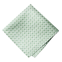 Load image into Gallery viewer, A folded medium green pocket square with a white trellis pattern