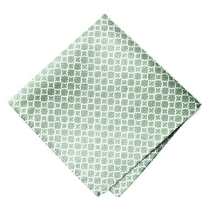 A folded medium green pocket square with a white trellis pattern