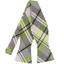 Load image into Gallery viewer, An united light green and gray plaid self-tie bow tie