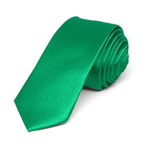 Green Skinny Solid Color Necktie, 2" Width