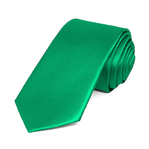 Green Slim Solid Color Necktie, 2.5" Width