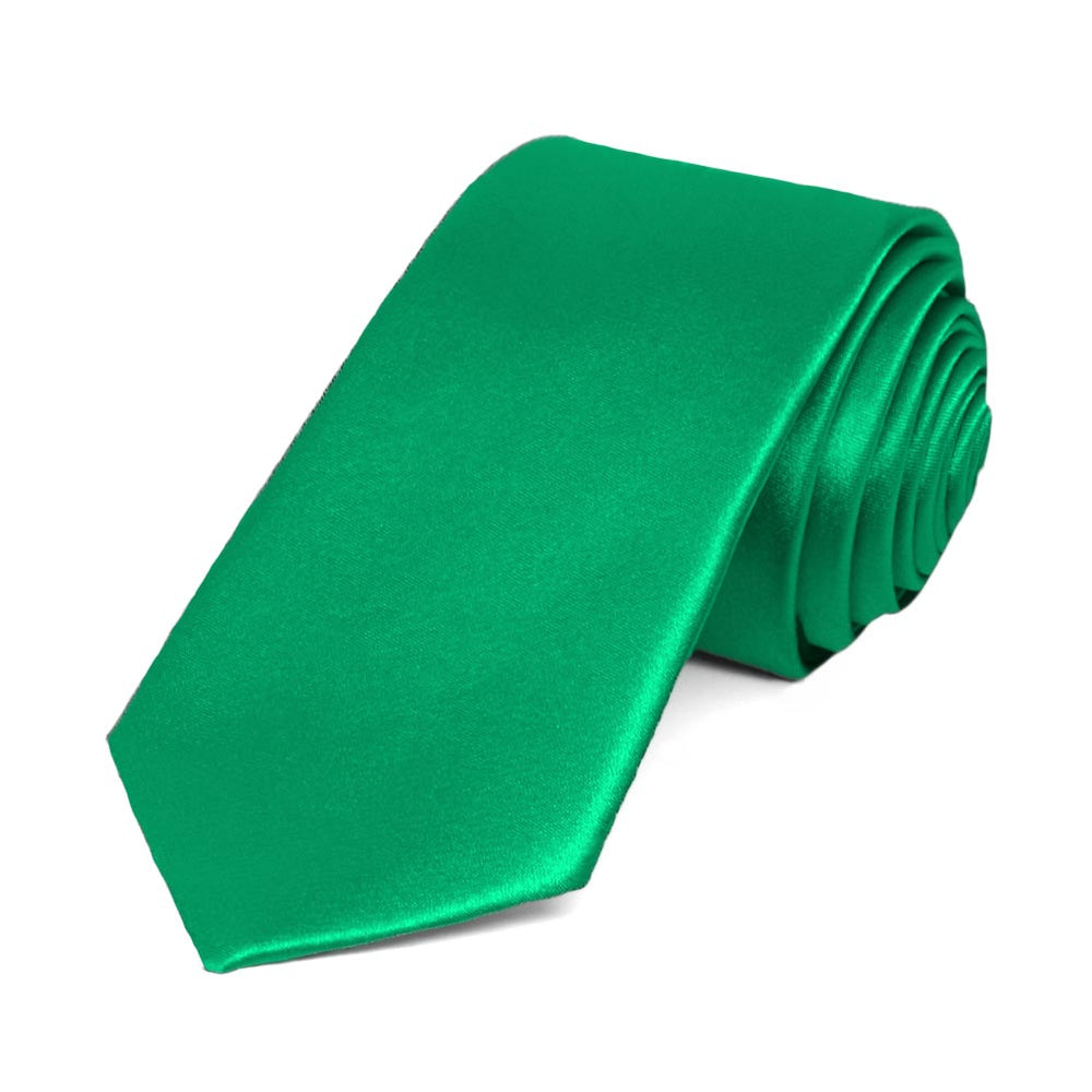 Green Slim Solid Color Necktie, 2.5