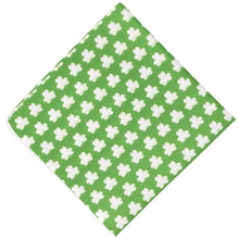 Load image into Gallery viewer, A green novelty pocket square featuring a white shamrock pattern
