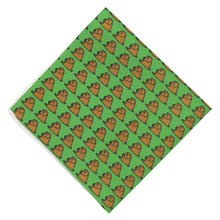 Load image into Gallery viewer, A green novelty pocket square, folded into a diamond, with  groundhogs popping up from holes all over