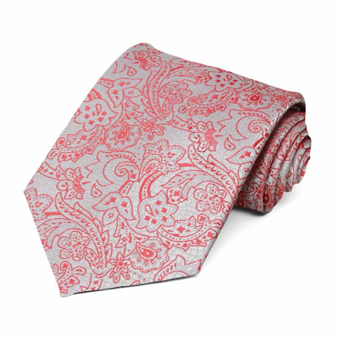 Guava and Silver Galway Floral Necktie
