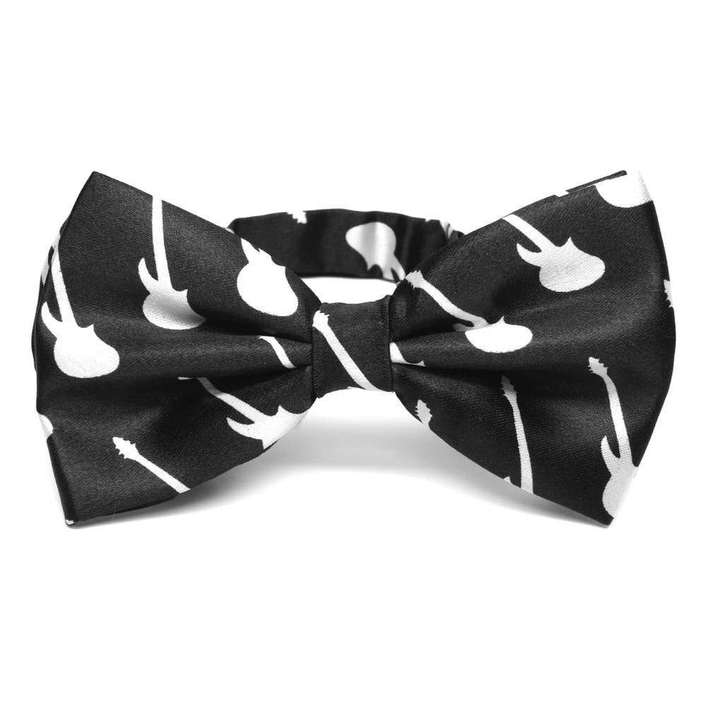 Black bow tie in white guitar theme.
